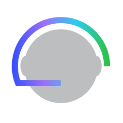 A stylized icon representing customer service, featuring a gray silhouette of a head wearing a headset. The headset is depicted with a curved gradient line transitioning from blue to green, symbolizing communication and support. The design is minimalist and modern, using a simple color palette and clean lines.